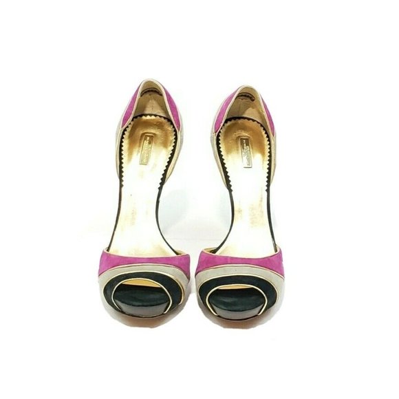 Report Signature Cone Heel Peep Toe Multi-Color Suede Womens US 8.5 - Picture 5 of 8